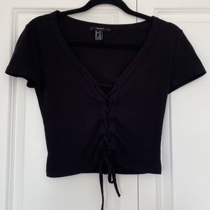 Tie front black crop top